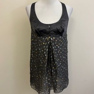 Rebecca Taylor Silk Top With Metallic Silver & Gold Polka Dots size 8